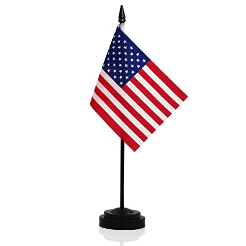 Anley USA Deluxe Schreibtischflaggen-Set - 6 x 4 Zoll große amerikanische US-Desktop-Flagge mit 12 "massivem Pol - lebendige Farbe und lichtbeständig - Schwarze Basis und Speerspitze von Anley