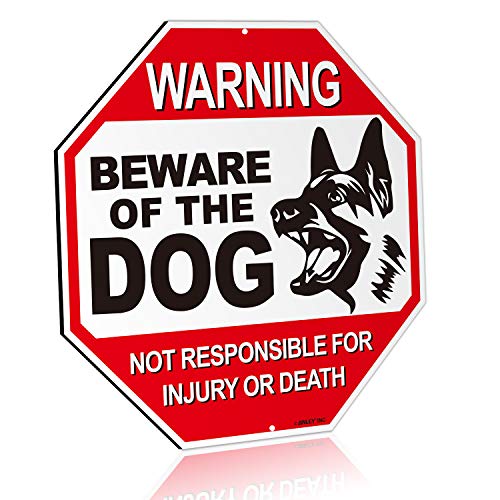 Anley Vorsicht vor dem Hunde-Aluminium-Warnschild, Keine Verantwortung für Verletzungen oder Tod Warn-Hundeschild - UV-geschützt und wetterfest - 12 "x 12" von Anley