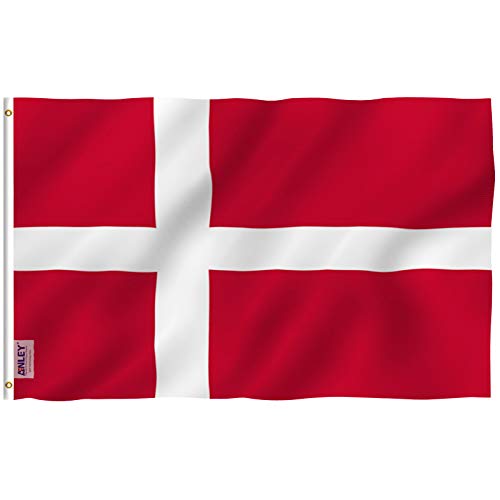 Anley Fly Breeze 3x5 Fuß Dänemark Flagge - Lebendige Farbe und UV-beständig - Leinwand Kopf- und Doppelnaht - Dänische Dänische Dänische Dänische Nationalflaggen Polyester mit Messingösen 3 X 5 Ft von Anley