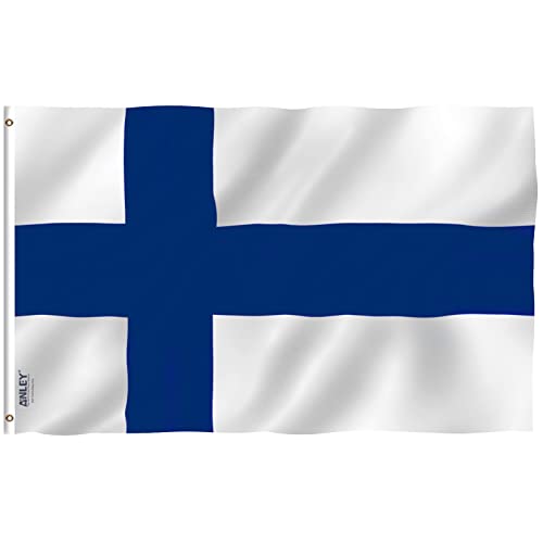 Anley Fly Breeze 3x5 Fuß Finnland Flagge - Lebendige Farbe und UV-beständig - Leinwand Kopf- und Doppelnaht - Finnische Finnische Nationalflaggen Polyester mit Messingösen 3 X 5 Ft von Anley