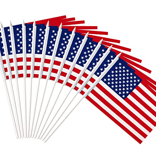 Anley American US 5x8 Zoll HandHeld Mini Flagge mit 12" weißem Solid Pole - USA Stick Flagge, lebendige Farbe und lichtecht - Vereinigte Staaten 5 x 8 Zoll Handgehaltene Stick Flaggen von Anley