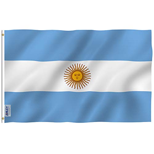 Anley Fly Breeze 3x5 Fuß Argentinien Flagge - Lebendige Farbe und UV-beständig - Leinwand Kopf- und Doppelnaht - Argentinische Nationalflaggen Polyester mit Messingösen 3 X 5 Ft von Anley