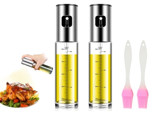 Anlising 2PCS Ölsprüher Zum Kochen, Öl Sprühflasche 100ML, Senden 2 Silikonölpinsel, Ölsprüher Flasche, Öl Sprayer Flasche, Ölspray zum Kochen, Ölsprüher für Kochen mit Skala,für Backen,Salat,Grillen von Anlising