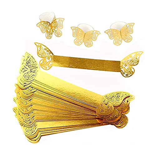 Anloo Schmetterlings Papier Serviettenring, 100 Stück 3D Laser geschnittene Serviettenschnallen Band für Hochzeitsessen Party Serviette Table Festival Jubiläumsrestaurant (Gold) von Anloo