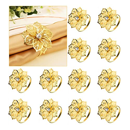 Blume Serviettenring Schnalle, aushöhlen Blumen Strass Metall Serviettenringe Halter für Hochzeitsbankett Weihnachtsessen Tischdekor (Gold-12 Stück) von Anloo