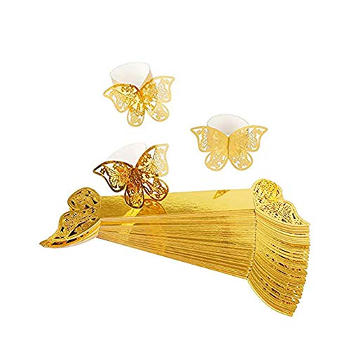 Anloo Schmetterlings Papier Serviettenring, 50 Stück 3D Laser geschnittene Serviettenschnallen Band für Hochzeitsessen Party Serviette Table Festival Jubiläumsrestaurant (Gold) von Anloo