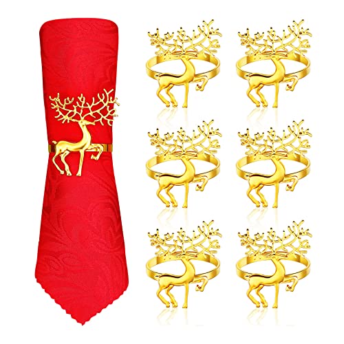 Anloo Weihnachts Serviettenringe Rentier Hirsch Elch Schneeflocke, Weihnachts Serviettenschnalle für Dinnerparty Thanksgiving Weihnachten Neujahr(Rentier Gold, 6 STÜCK) von Anloo