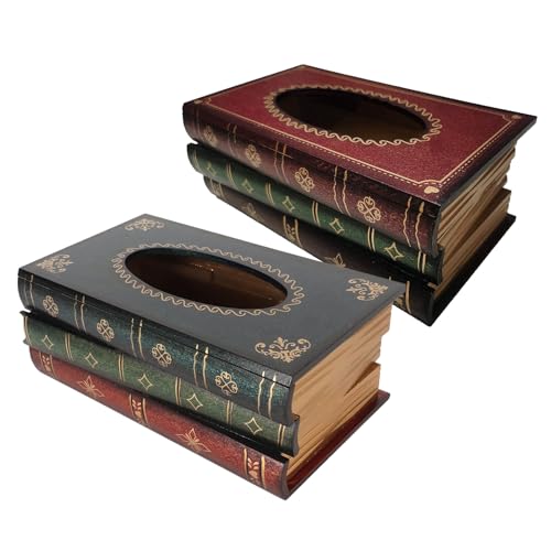 2 STÜCK Taschentuchbox Bücher - Tücherbox Aus - Taschentuchspender - Kosmetiktücher Tissue Box - Tissue Halter Papier Tissue Storage | Für Esszimmer Badezimmer Schlafzimmer Büro, 25.5x14x9.5cm von Anloximt