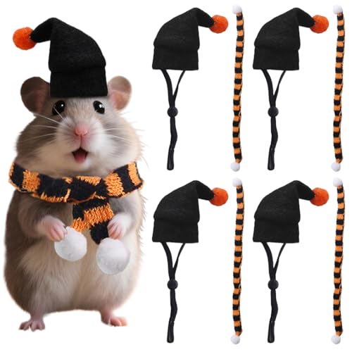 4 Set Halloween Kleiners Tierkostümhut Schal Set - Meerschweinchenkleidung - Haustieres - Outfits | Für Kaninchen Hamster Frettchen Chinchilla Hedgehog Kleine Haustierkleidung Accessoires von Anloximt