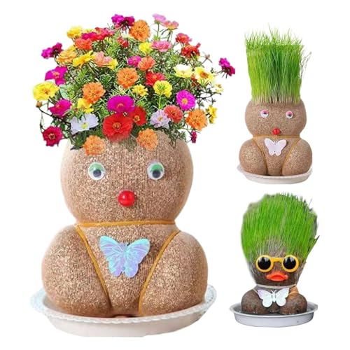 Anloximt 3 Set Graskopf Graskopf Puppe Spielzeug Bonsai Kopf Wachsender Graskopf Bonsai Gras Kopf Figure Puppen Lustige Büro Garten Dekoration Liefert Kinder Handwerk von Anloximt