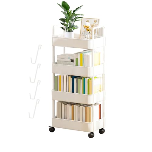 Anloximt 4Tier Werkzeug oder Küchenrollwagen Rollender Papier-Organisationswagen Rollender Aufbewahrungswagen Beweglicher Bücherregalwagen Kunstwagen Organizer Multifunktionaler Aufbewahrungswagen von Anloximt