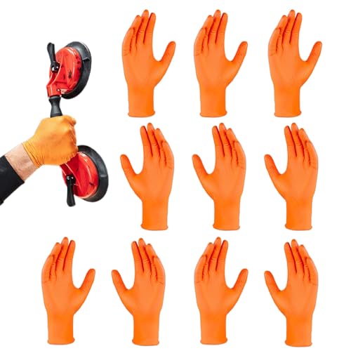 Anloximt 5 Paar Einmalhandschuhe Extra Stark - Nitrilhandschuhe Orange - Handschuhe Einweg - Chemikalien-Schutzhandschuhe - Mechaniker Handschuhe - Arbeitshandschuhe Für Werkstatt & Montage von Anloximt