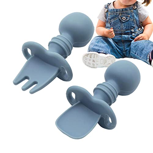 Anloximt Baby Led Weaning Utensilien | 2 Stück Short Handler Silikon-Babylöffel und Babygabel - -Utensilien für Baby-Led-Entwöhnung, kaubare Utensilien mit Anti-Choke-Barriere von Anloximt