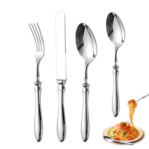Anloximt Besteck-Set - Besteckgarnitur - Rostfreies Essbesteck Mit Steakmesser, Gabeln Und Löffeln Für Speisen, Servieren Und Alltag von Anloximt