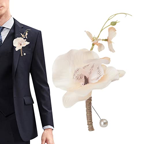 Anloximt Blumen im Knopfloch | Phalaenopsis Hochzeit Boutonniere mit Pin | Bräutigam und Trauzeuge, künstliche Blume im Knopfloch für Hochzeitszeremonie, Jubiläum, formelle Dinnerparty von Anloximt