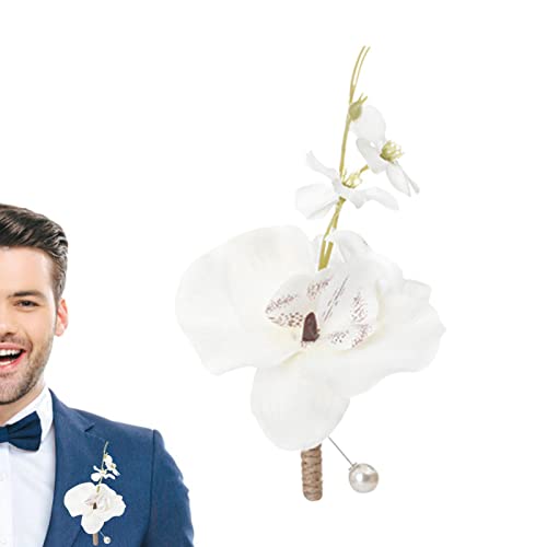 Anloximt Bräutigam Knopflochblume,Elegante Korsagen mit Phalaenopsis-Karos | Braut-Bräutigam-Boutonniere für Hochzeitszeremonie, Jahrestag, formelle Dinner-Party von Anloximt
