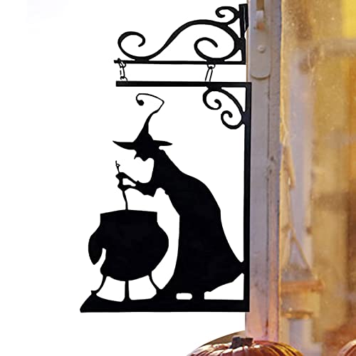 Anloximt Halloween Hexe Kessel Silhouette Wanddekoration Halloween- -Deko Metall Hexe Schild zum Aufhängen Hexe Silhouette Hofschild Hexe Kessel Silhouette für Höfe Patios Garten von Anloximt