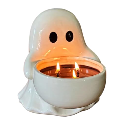 Anloximt Halloween Teelichthalter - Gruselige Tischdekoration in Geistform aus Keramik Kerzenständer,Dekorativer Kerzenständer für Partys Balkone Hochzeiten Hotellobbys und Tischdekorationen von Anloximt