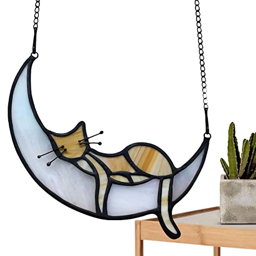 Anloximt Katze Glasmalerei,Buntglas-Katzen-Fensteraufhänger | 2D-Katzen-Gedenkgeschenk, Katzenverlust-Beileidsgeschenk für Mama, Oma, Bunte Katzendekoration von Anloximt
