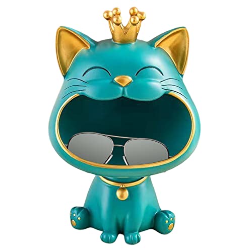 Anloximt Katze Schlüsselaufbewahrung Schale Tablett Großmaul Katze Aufbewahrungsbox Lachende Katze Eingang Schlüssel Schüssel Kätzchen Statue Katze Organizer für Tisch Desktop Home Decor von Anloximt