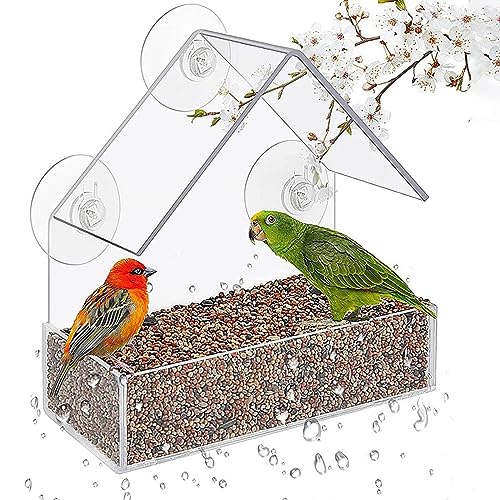 Anloximt Kolibri-Futterspender für den Außenbereich - Futterhäuschen für Wildvögel für draußen - Transparentes Vogelhaus mit Entwässerungslöchern, starkem Saugnapf für Garten und Hof von Anloximt