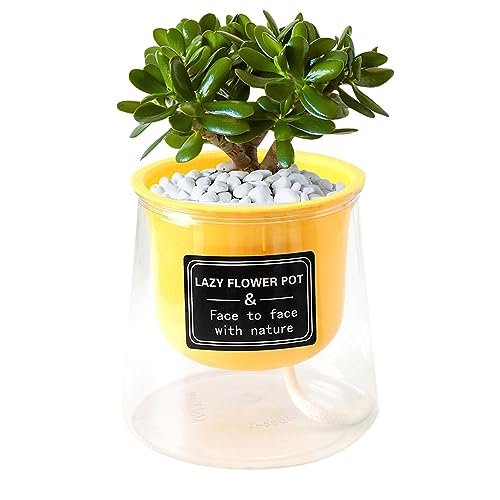 Anloximt Kräutertopf - Kräutertopf Mit Bewässerungssystem - Kräutertopf Mit Selbstbewässerung Und Wasserspeicher | Moderne Pflanztopf Für Zimmerpflanzen, Blumen Und Kräuter, Gelb von Anloximt