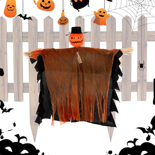 Anloximt Kürbisgeist,Gruselige Vogelscheuche für die Terrasse - Halloween Deko Mit Beweglichen Armen Und Kopf Für Fenster Terrasse Garten Decke Innenbereich von Anloximt