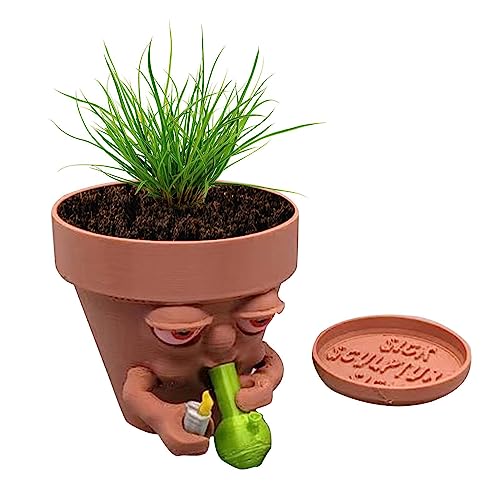 Anloximt Sukkulenten Töpfe - Kaktus Pflanze Töpfe - Cute Smoking Man Cactus Plants Pot - Kleiners Pflanzentopf | Für Den Innen- Und Außenbereich Mit Untersetzer von Anloximt
