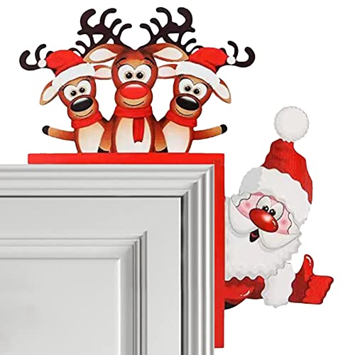 Anloximt Weihnachten Türrahmen Dekoration Rentier Weihnachtsmann Türecke Dekoration Holztürrahmen Dekoration Türecke Dekoration für Tür Fenster Dekoration von Anloximt