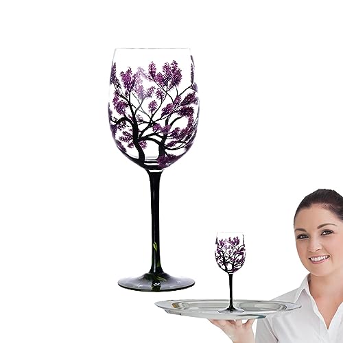 Anloximt Weingläser dekorativ,Vier-Jahreszeiten-bemalte Weingläser | Handgefertigte bemalte Gläser mit Baummuster,Handbemalte Kunst-Weingläser, Glaswaren für Weißwein, Rotwein, Cocktails von Anloximt