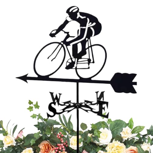 Anloximt Wetterfahnen Dachmontage - Fahrradfahrer Gartenstecker Wetterhahn | Richtungsanzeiger Dachspitze Dekoration Für Außenbereich Garten Farm Hof Terrasse von Anloximt