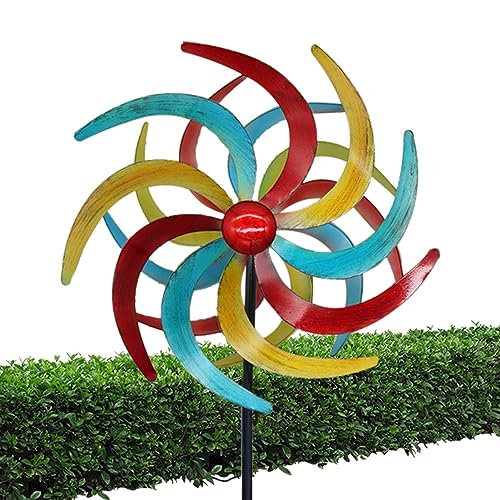 Bunte Gartenwindmühle,Windrad aus Metall für den Garten - Garten-Windfänger, 99,9 x 29,9 cm, Kunstskulptur für die Dekoration im Freien, Balkon, Terrasse, Garten, Hof Anloximt von Anloximt