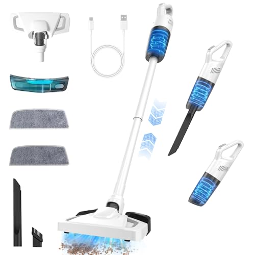 Anluomafuy Akku Staubsauger mit Wischfunktion, Stabstaubsauger beutellos mit Anti-Tangle-Bodenbürste, 2-in-1 Staubsauger kabellos für Zuhause, für Hartböden Teppich Tierhaare und Auto von Anluomafuy