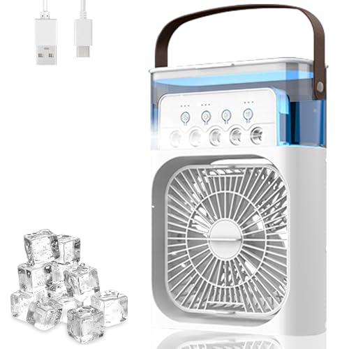 Anluomania Mobile Klimaanlage, Mini Luftkühler mit 600ml Wassetank, Ventilator USB 4 in 1, Mobile Klimagerät 3 Geschwindigkeiten, 3 Nebelmodi, Mini Klimaanlage mit 7 Farben Licht, 1-3H Timer Anluomania Mobile Klimaanlage, Mini Luftkühler mit 600ml Wassetank, Ventilator USB 4 in 1, Mobile Klimagerät 3 Geschwindigkeiten, 3 Nebelmodi, Mini Klimaanlage mit 7 Farben Licht, 1-3H Timer von Anluomania