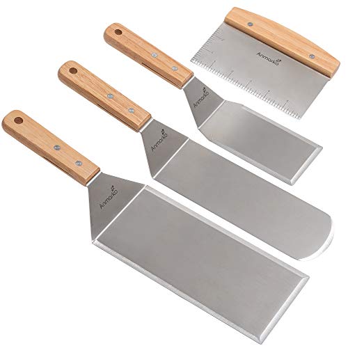 Edelstahl Metall Pfannenwender Set - Grillschaber Flachspachtel Pfannkuchen Flipper Hamburger Pfannenwender - Metall Utensil ideal für BBQ Grill flache Oberseite Gusseisengrill - Zubehör von Anmarko