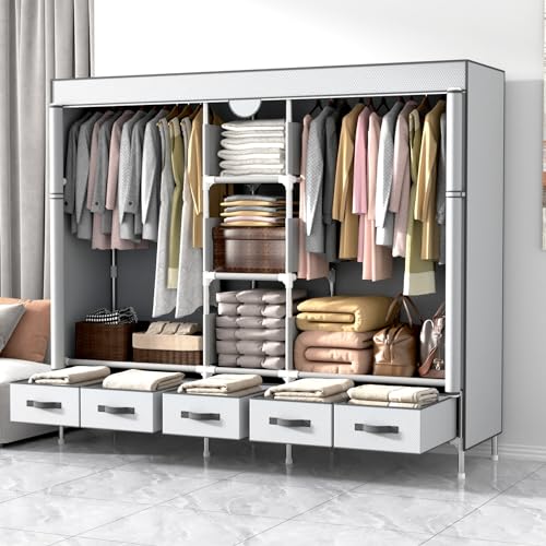 Anmas Power Kleiderschrank,Stoffschrank,Stoffschrank mit Schubladen,185 x 45 x 175 cm Grayish von Anmas Power