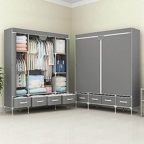 Anmas Power Kleiderschrank,Schlafzimmer Stoffschrank,Kleiderstander mit Schubladen,Faltbar Garderobe 150 x 45 x 170 cm (Hellgrau) von Anmas Power