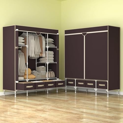 Anmas Power Kleiderschrank,Schlafzimmer Stoffschrank,Kleiderstander mit Schubladen,Faltbar Garderobe mit 2 Kleiderstange 150 x 45 x 170 cm (kaffeebraun) von Anmas Power