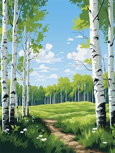 Baum Malen Nach Zahlen Erwachsene Groß 20x30cm, Malen Nach Zahlen Birke, Kreativ Set für Erwachsene, DIY Handgemalt Ölgemälde Leinwand Kit mit 3 Set Pinseln Acrylfarben, Home Wand Dekor, Rahmenlos von Anmiong