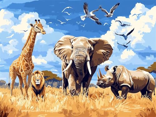 Malen Nach Zahlen Erwachsene Groß 40x50cm, Tier Malen Nach Zahlen Afrika DIY Handgemalt Ölgemälde Leinwand Paint by Numbers Kit Mit Pinseln und Acrylfarbe Geschenke für Frauen (Mit Rahmen) M-64 von Anmiong