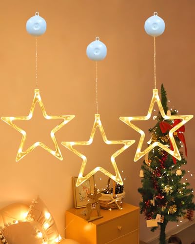Anmossi LED Sterne Weihnachtsbeleuchtung,3 Stück,10 LED Weihnachten Deko mit Timer,Fenster Lichterkette Sterne Innen für Weihnachten Deko,Fenster,Party,Hochzeit,Warmweiß von Anmossi