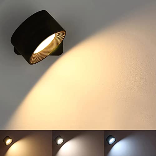 Anmossi LED Wandleuchte,Kabellose Wandleuchten mit Akku,3 Helligkeitsstufen 3 Farbmodi,Touch Control,360° Drehbare,Wandleuchte Innen für Flur,Wohnzimmer,Schlafzimmer,Treppenhaus(Schwarz) von Anmossi