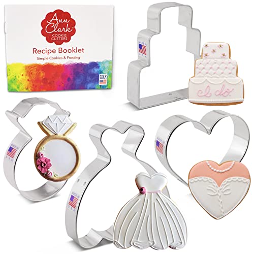Ann Clark Ausstechformen - Hochzeit - 4 Teile Set - Hochzeitskleid, Hochzeitstorte, Diamant Ring, Herz - US verzinnter Stahl von Ann Clark Cookie Cutters