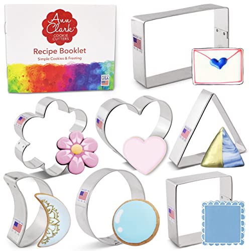 Ann Clark Ausstechformen - Klassische Geometrische Figuren -7 Teile Set - Herz, Kreis, Rechteck, Dreieck, Halbmond, Blume, Quadrat - US verzinnter Stahl von Ann Clark Cookie Cutters