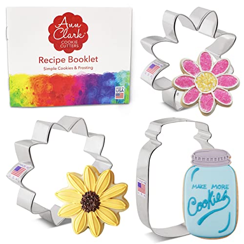 Ann Clark Blumen Ausstechformen-Set 3-teiliges Sommerblumen mit Rezeptheft und Sonnenblumen, Gänseblümchen und Einmachglas von Ann Clark Cookie Cutters