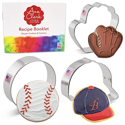 Baseball-Ausstechformen, 3-teiliges Set, hergestellt in den von Ann Clark USA, Baseballhandschuh, Baseballmütze, Baseball von Ann Clark Cookie Cutters