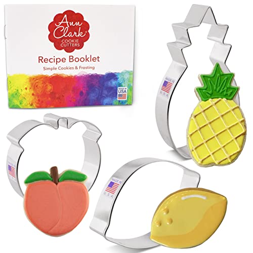 Ann Clark Cookie Cutters 3-teiliges Obst-Ausstechformen-Set mit Rezeptheft, Zitrone, Pfirsich und Ananas von Ann Clark Cookie Cutters