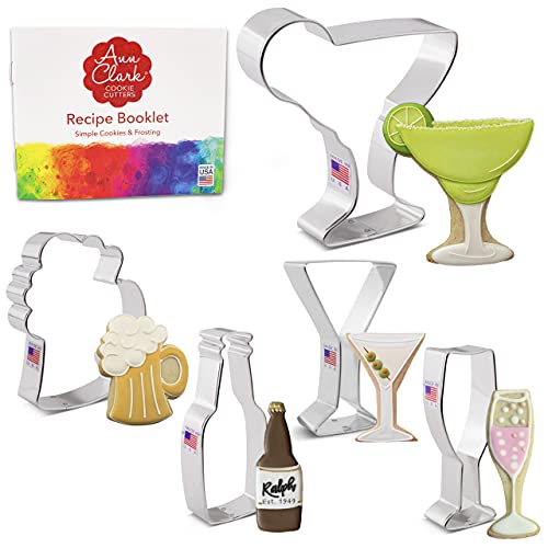 Ann Clark Cookie Cutters Set mit Getränke- und Cocktail-Ausstechformen, mit Bierflasche, Bierstein, Margarita-Glas, Champagnerglas und Martini-Glas, 5-teiliges Set, A6-662, Silber von Ann Clark Cookie Cutters