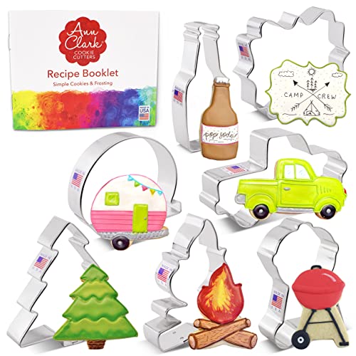 Ann Clark Cookie Cutters 7-teiliges Vatertags-Ausstechformen-Set mit Rezeptheft, Wohnmobil, Lagerfeuer, Vintage-Truck, Grill, Kiefernbaum, Bier/Limonadenflasche, Plakette von Ann Clark Cookie Cutters