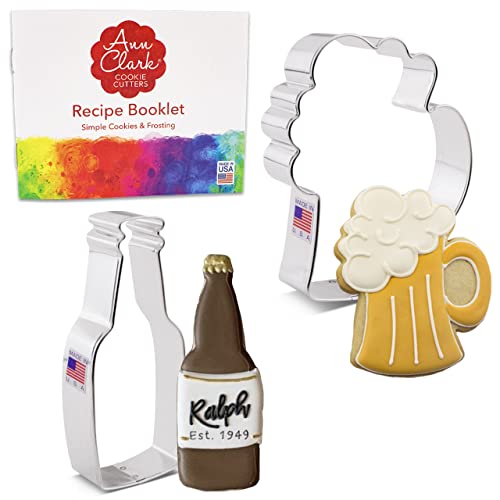 Cocktail-Ausstechformen, 2-teiliges Set, hergestellt von Ann Clark USA, Bier-/Limonadenflasche, Bierkrug/Krug von Ann Clark Cookie Cutters